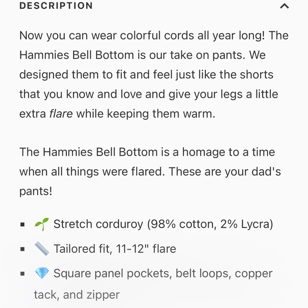 HAMMIES Bell Bottom Stretch Corduroy Size 32 in Yellow EUC 135 - Picture 6 of 8
